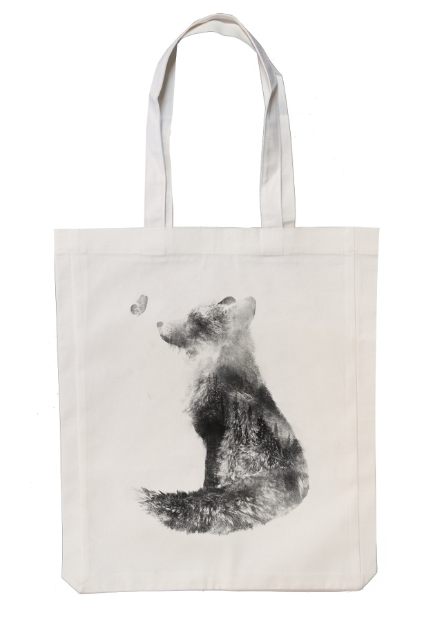 Räv möter fjäril - Tygpåse 35x45 cm