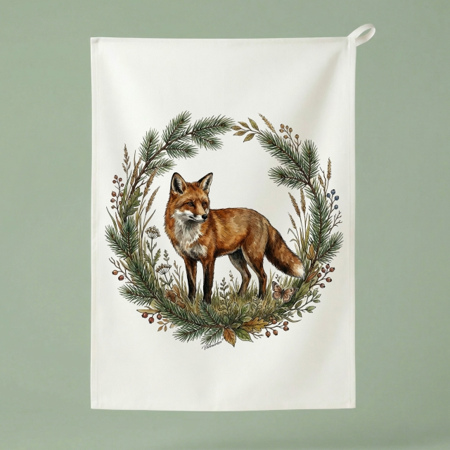 Rödräv i naturkrans - Kökshandduk 50x70 cm