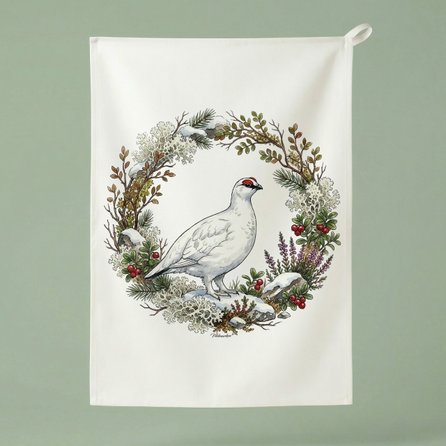 Fjällripa i naturkrans - Kökshandduk 50x70 cm
