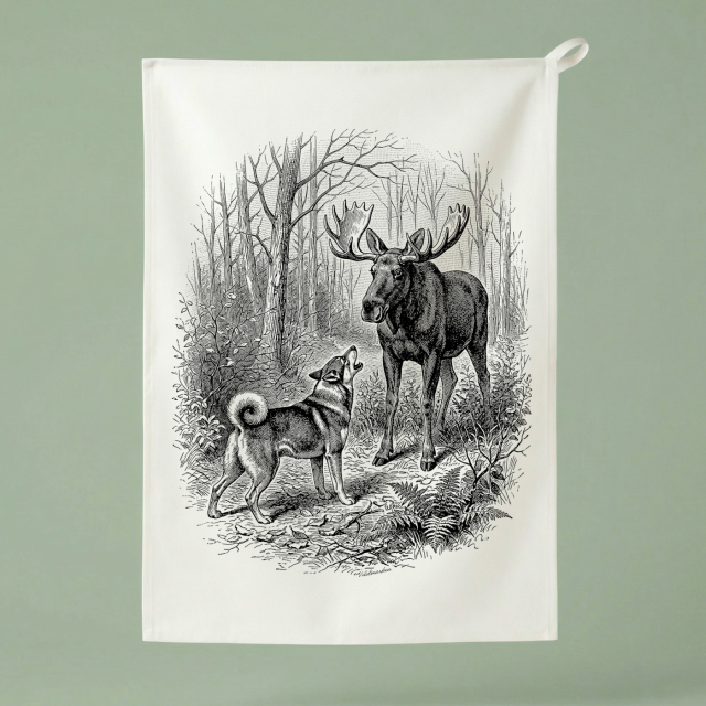 Jämthund Barking at Moose - Kitchen Towel 50x70 cm