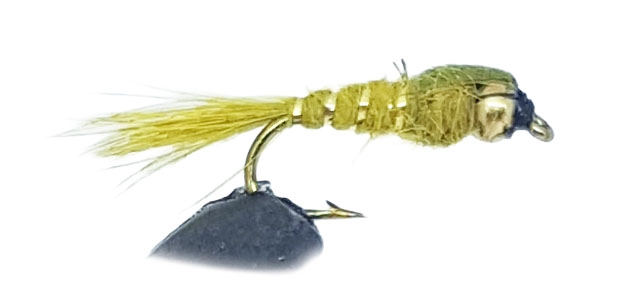 Gold Head Long Shank Nymphs Hares Ear Olive #10 (12p)